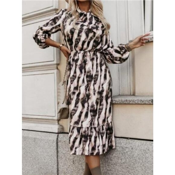 Ruffled Hem Striped Long Sleeve Dress - Picture 10 of 10